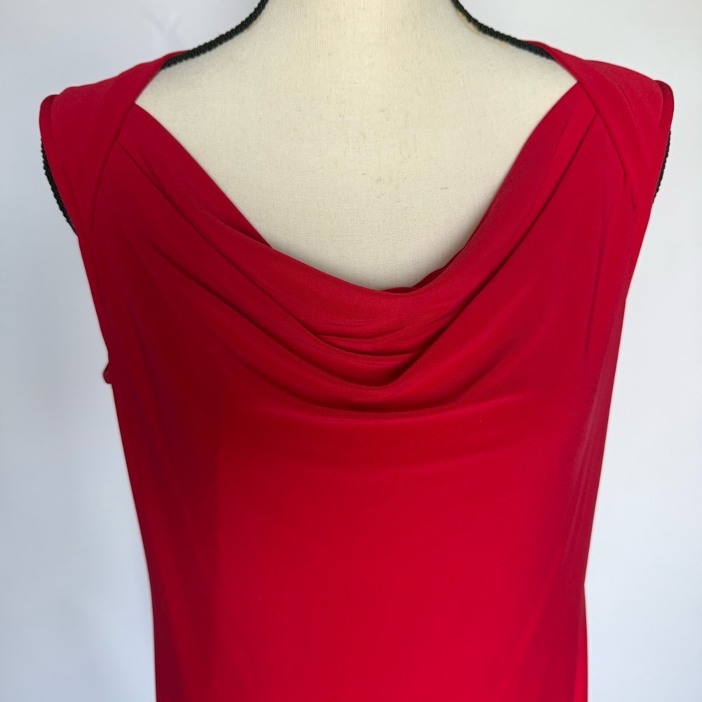 Evan Picone Woman’s Elegant Red Draped Neck Flattering Sheath Midi Dress 12 - Picture 3 of 15